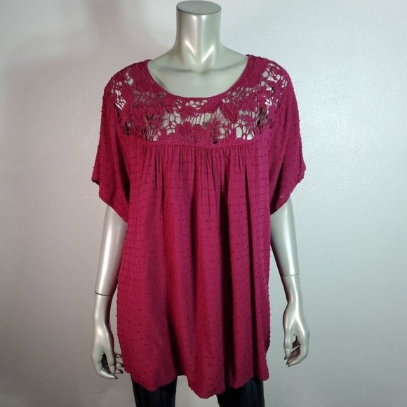 Lane Bryant Top Plus Sz 20 Crochet Short Sleeve Crew Neck Pullover Purple/Red? - Picture 2 of 6